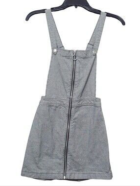 H&M Black and White Check Pinafore Dress with Front Zip